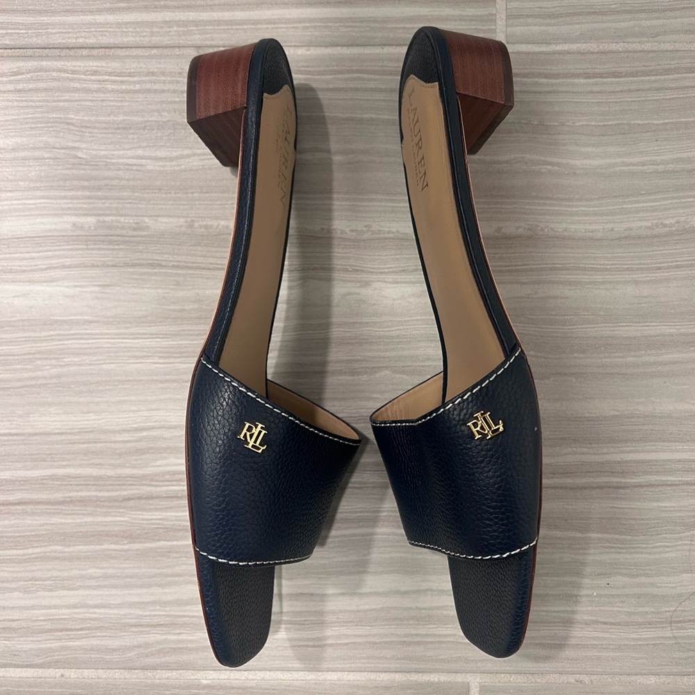 Lauren Ralph Lauren Navy Sandals with Brown Heel